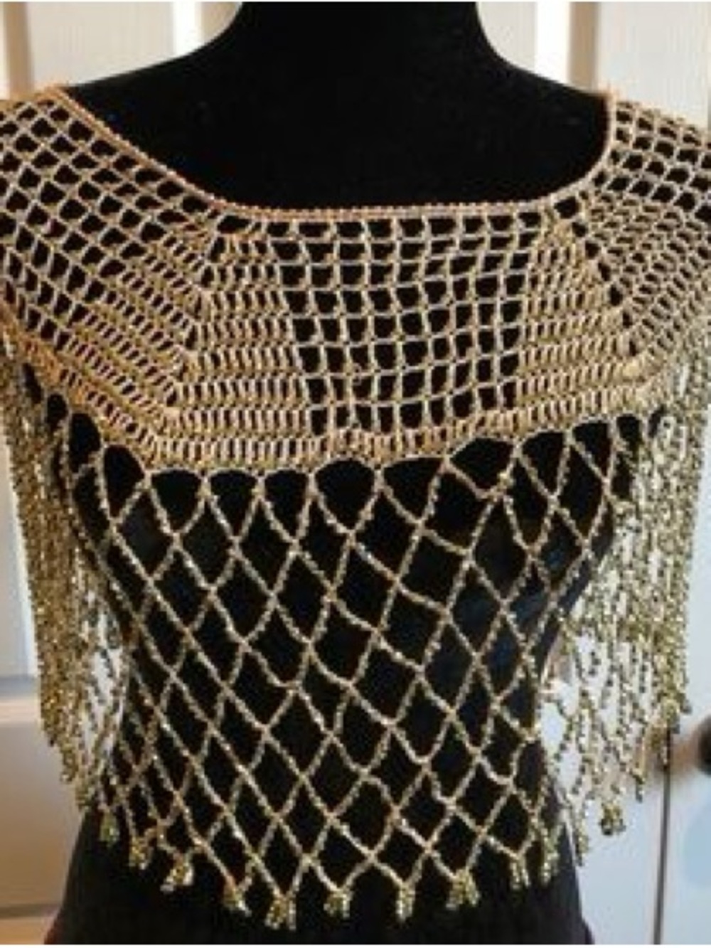 Free People Gold Beaded Crochet Fringe Topper